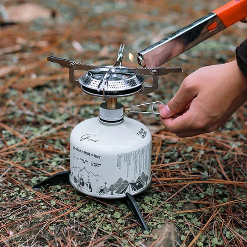 موقد غاز للتخييم في الهواء الطلق في الشتاء مع حقيبة تخزين، موقد تخييم صغير، موقد طهي محمول قابل للتعديل، مناسب للمشي لمسافات طويلة