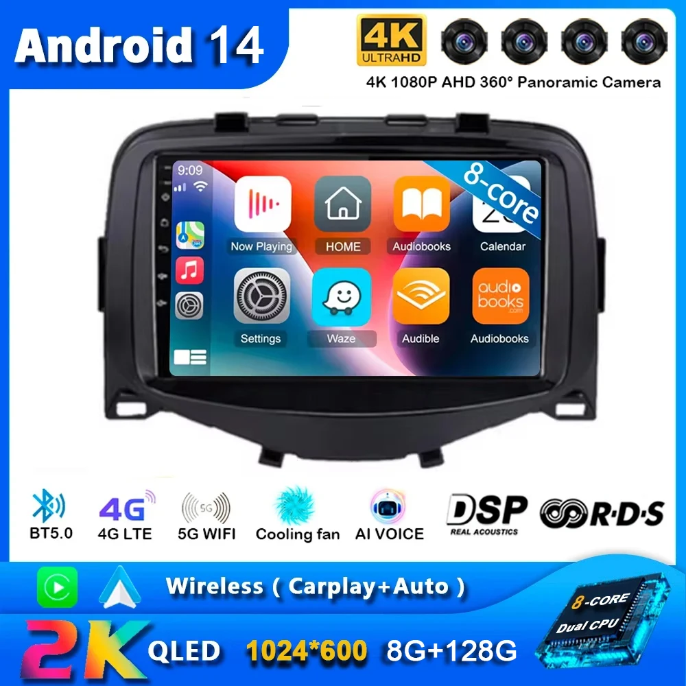 

Android 14 For Toyota Aygo Peugeot 108 Citroen C1 2016-2020 Car Radio Multimedia GPS Navigation Carplay Auto Player DSP DVD 2Din