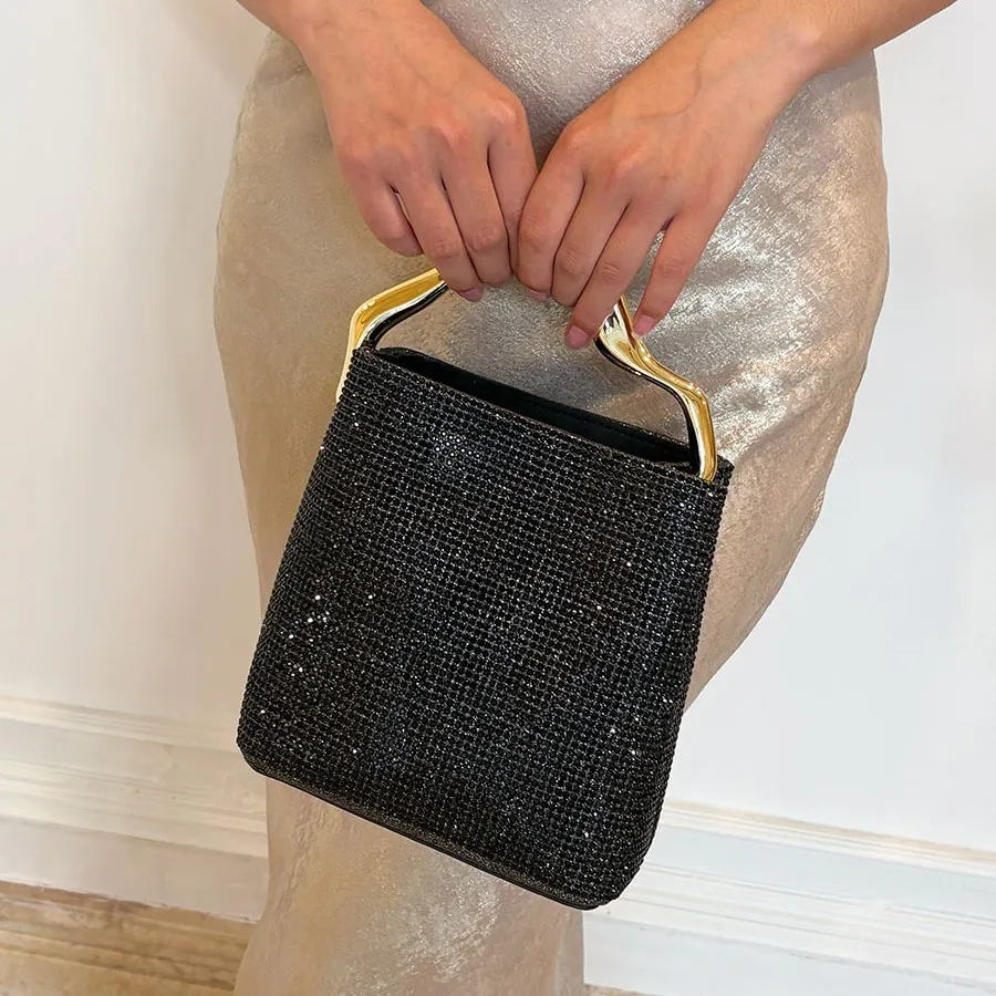 Stylish and high-texture shiny square diamond bucket bag niche new evening bag temperament portable dinner bag view 4