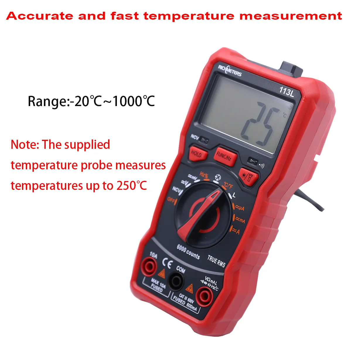 RICHMETERS RM113L NCV inductance Digital Multimeter 6000Counts auto Ranging AC/DC Voltage current Meter Flash Back Light