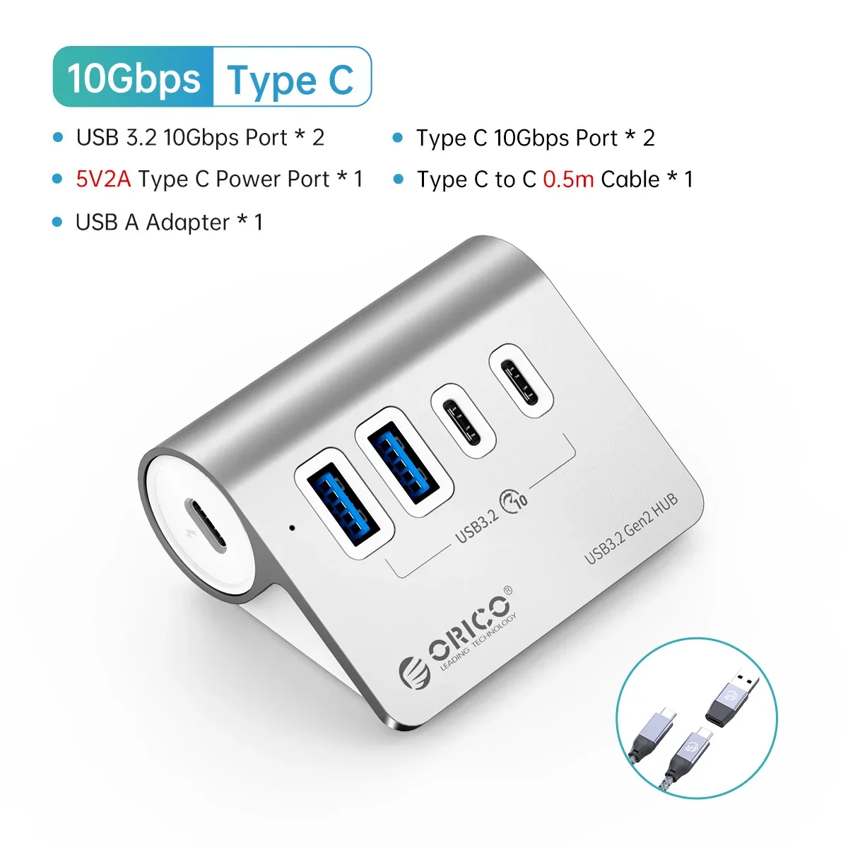 ORICO USB3.2 10 Gbps Super Speed Aluminium HUB Type C OTG Splitter voor MacBook Windows/Mac OS/Linux PC Computer Accessoires