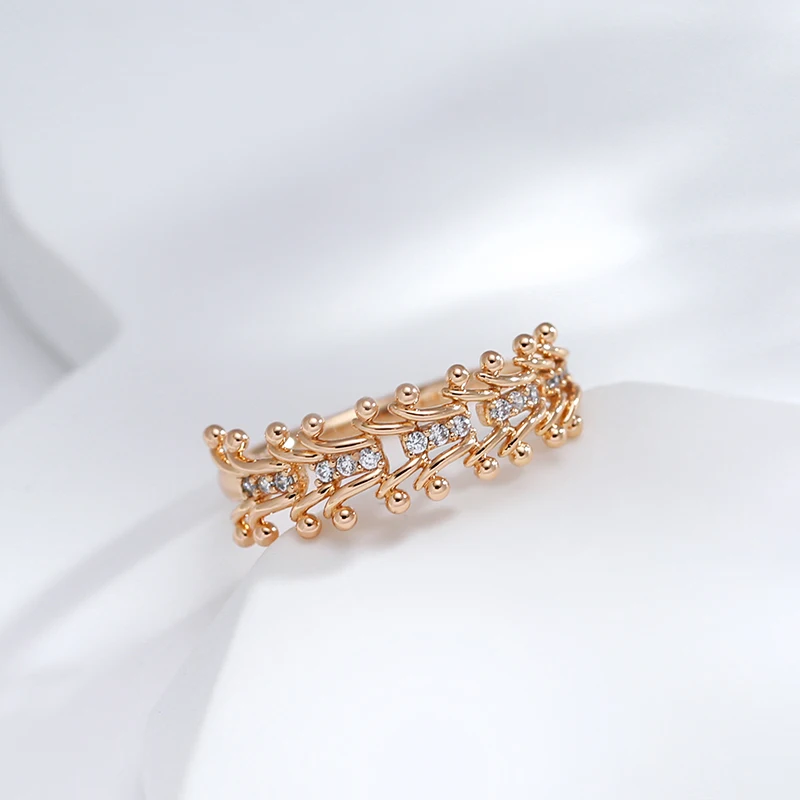 Kienl Trend 585 Rose Gold Color Ethnic Bride Ring for Women Unique Vintage Natural Zircon Glossy Metal Flower Ring Daily Jewelry