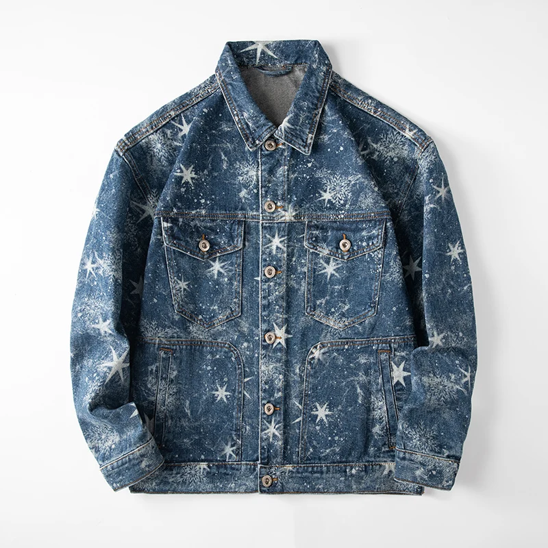 

Star Gradient Washed Denim Jacket Men's Autumn 2024 New Handsome Street Style Men's Loose Printed Y2K Clothes