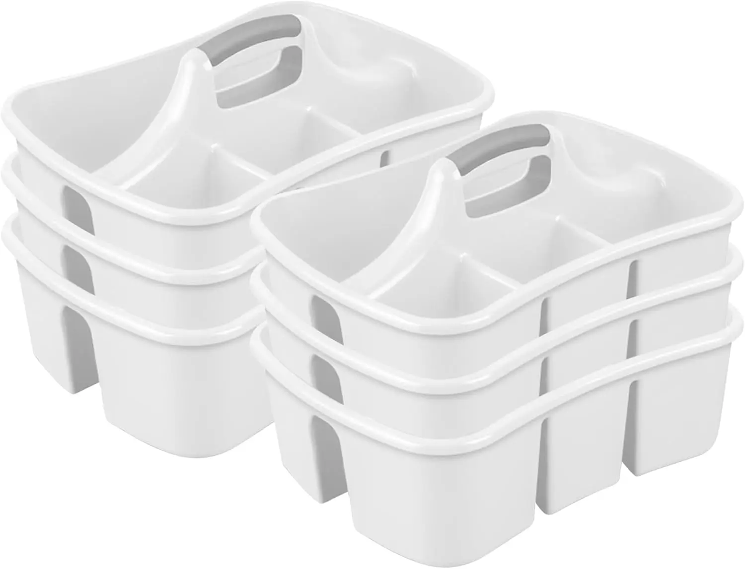 

6 Pack Divided Ultra Caddy, Plastic Portable Storage To Hold Bathroom and Cleaning Supplies,White 5 Large Compartment Organizer