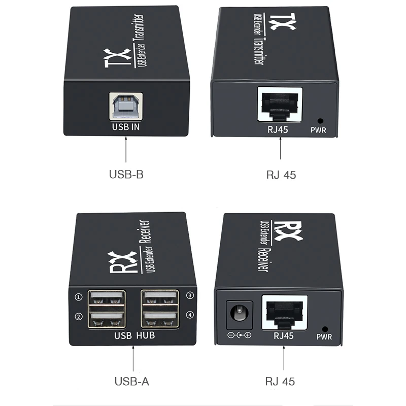 Extensor USB 2,0 de hasta 120M, Cable CAT6 TX RX 4, adaptador de concentrador de Metal, alargado para periféricos de ordenador y PC, 1 par