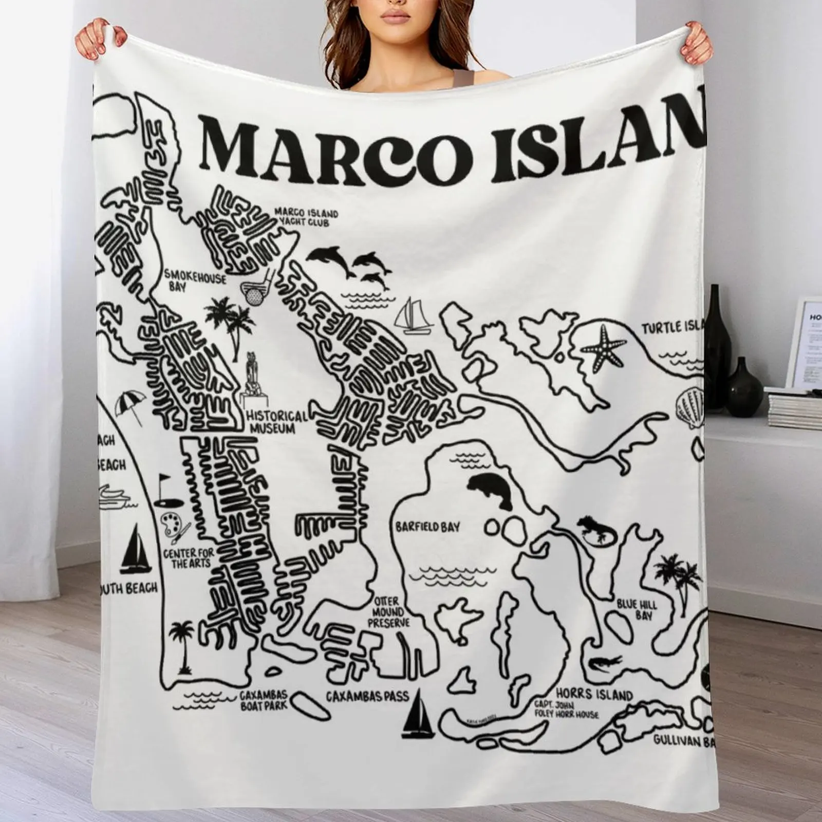 

Marco Island Map White Throw Blanket warm for winter Furrys Beach Nap Blankets