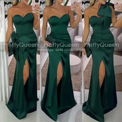 Customized Dark Green Mermaid Bridesmaid Dresses High Slit Long Bow Sweetheeart Neck Trumpet Wedding Party Dress