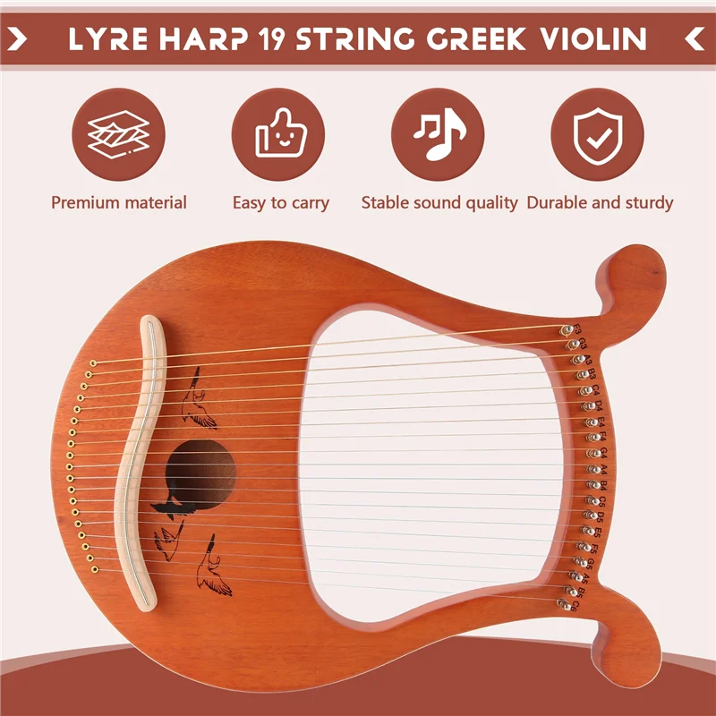 

Lyre Harp,19 String Greek Violin,19 String Lyre Unique Patterns Carved Phonetic Symbols,For Music Lovers Beginners,Etc