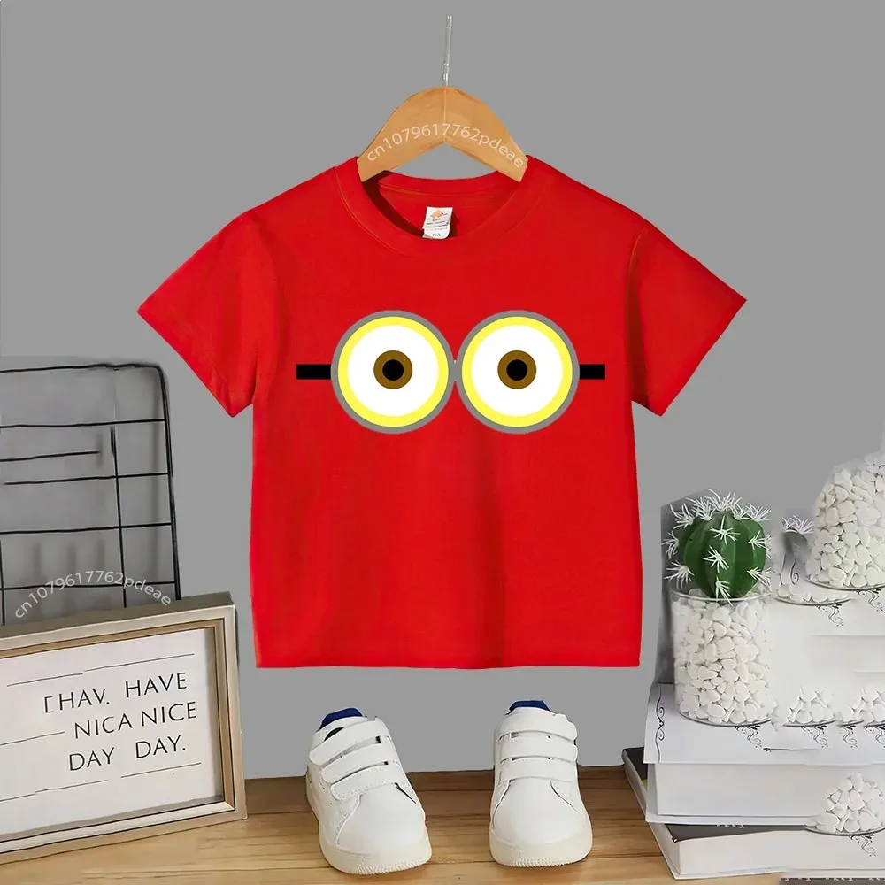 Teen Street Style 100% Cotton T-shirt Minion Print Boys Girls Casual Top Cotton T-shirt Kids Comfortable Crewneck T-shirt