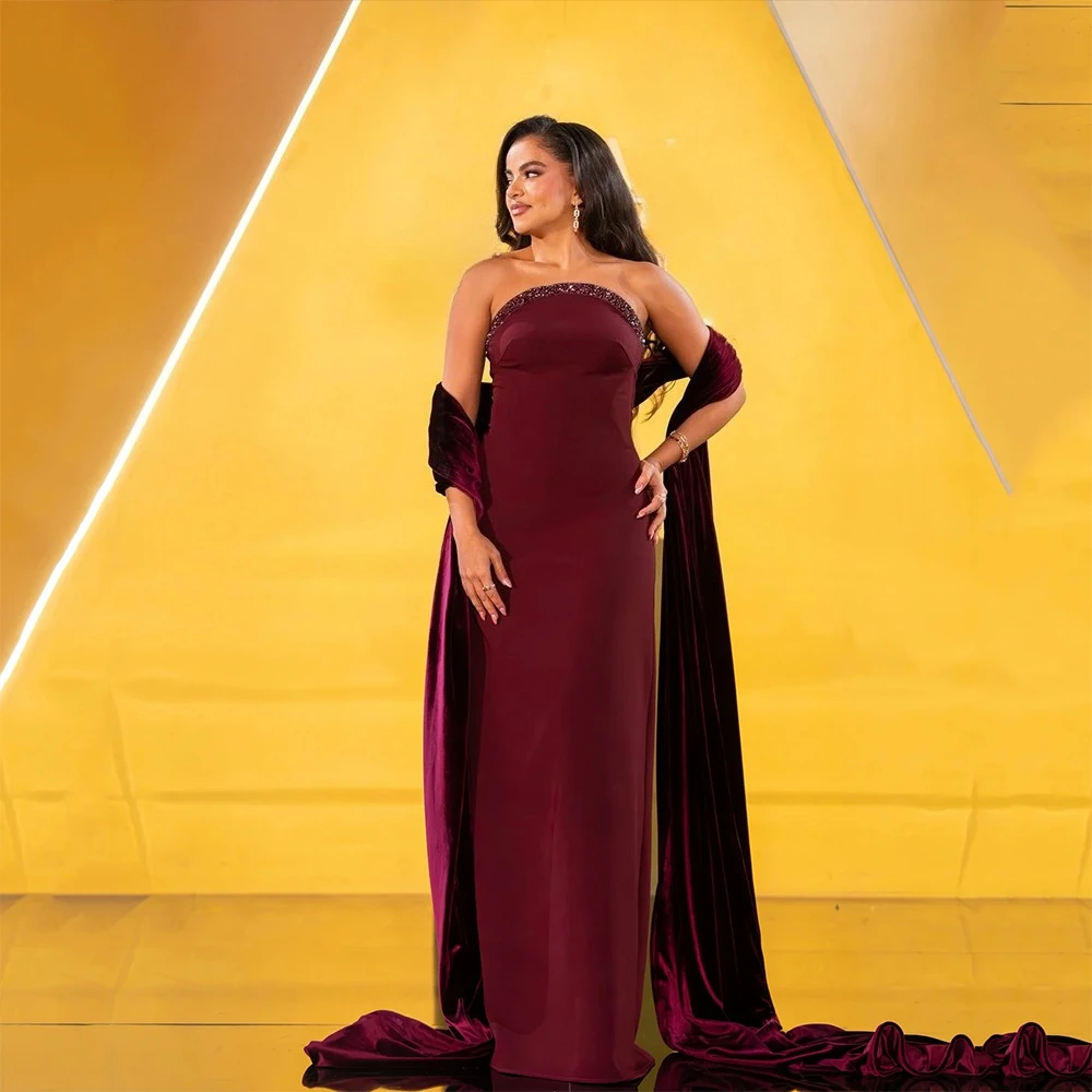 Customized Strapless Long Evening Dresses Elegant Formal Occasion Prom Gowns Bead Crystal 2025 Floor Length Prom Dresses