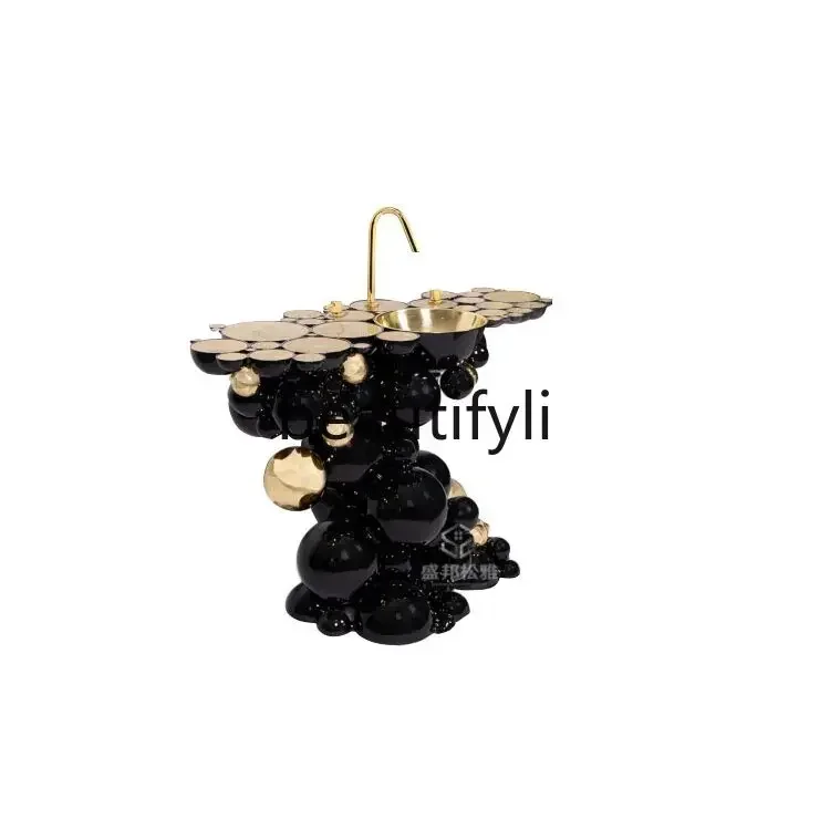 

ss D Italian light luxury stainless steel hand wash basin integrated bubble face wash table household