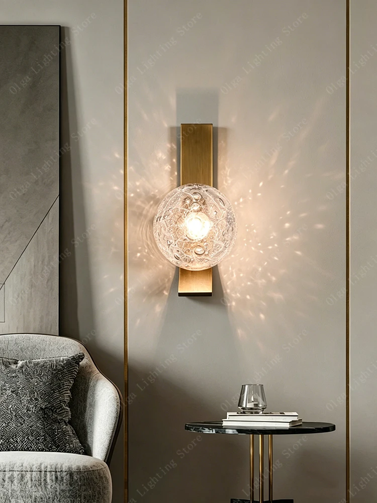Modern Bedside Bathroom Hallway Wall Lamp with Bubble Ball, Brushed Hardware Wall Mounted Luxury Lights