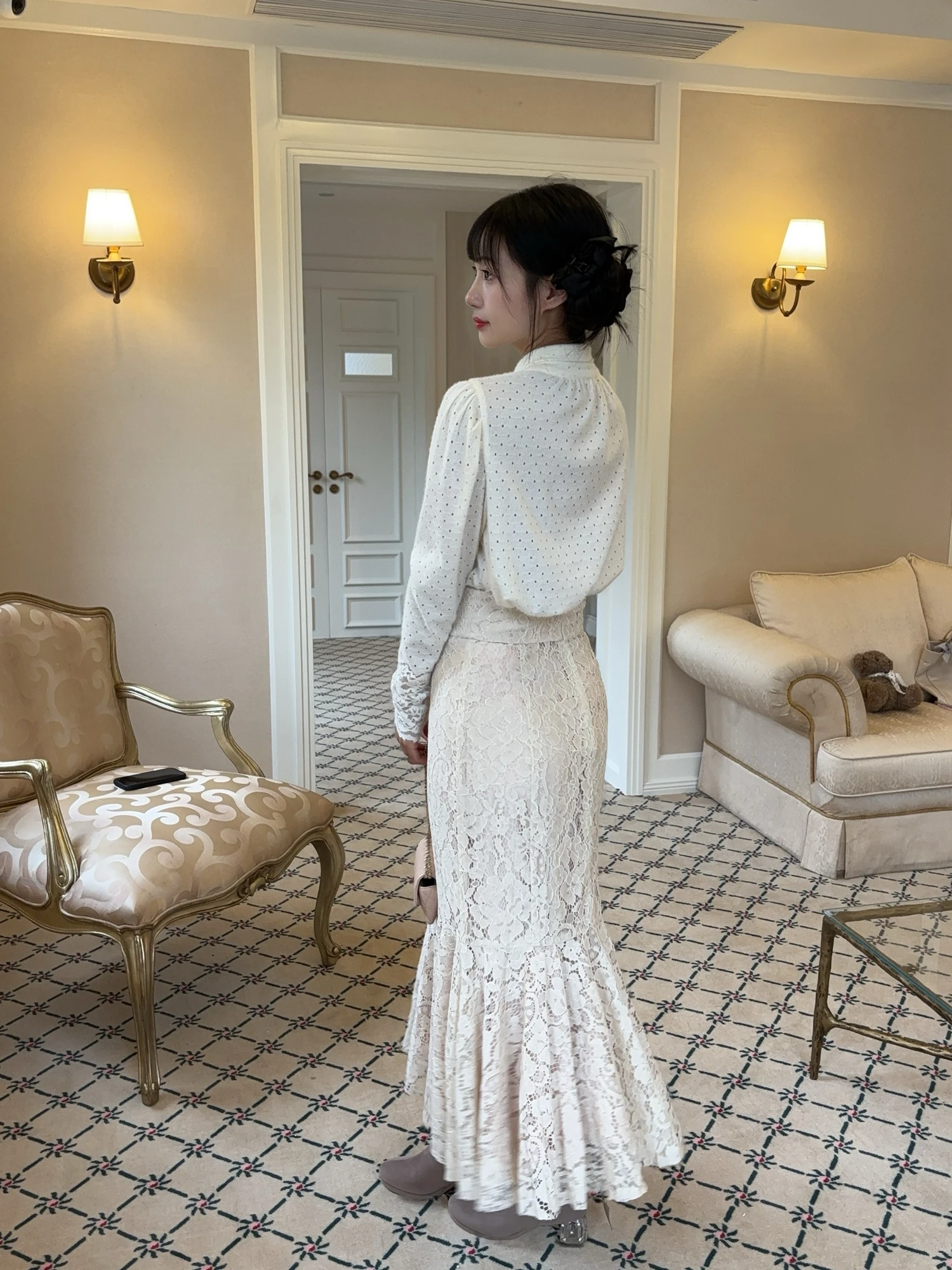 Romantic Heavy Embroidery Lace Fi Tail f Skirt High Waist Polyester Nylon Cotton Blend Ci Commute Daily Travel Date