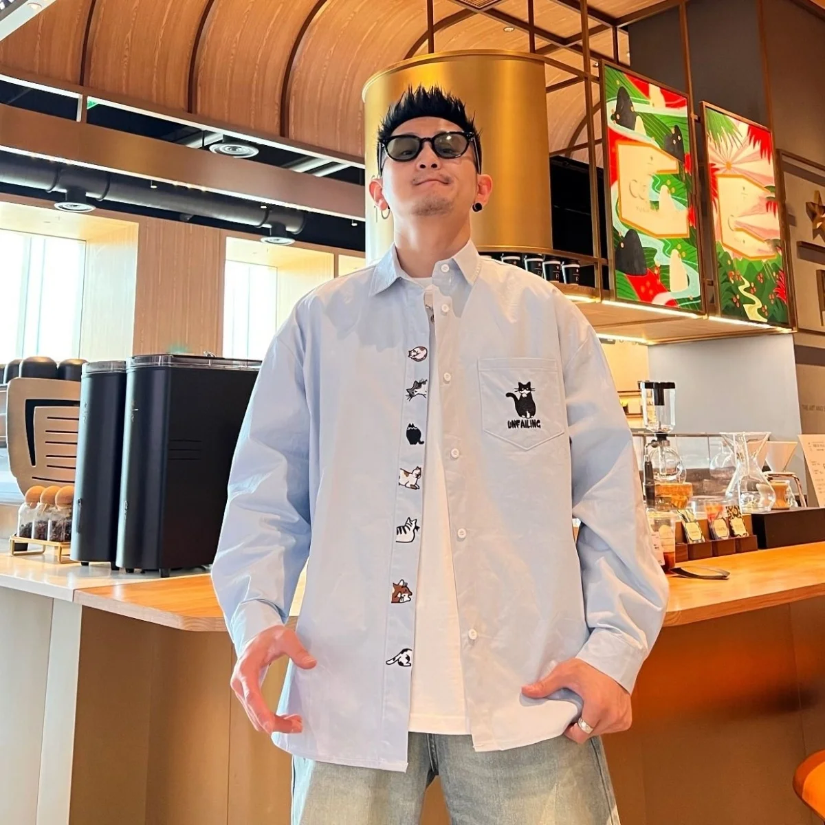 

New Chinese Sle Long Sve Embroidery irt Loose BF American College Sle Couples Top Trendy Polyester Fiber Spring ...