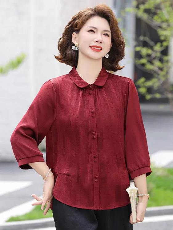 

Elegant Silk Shirt Women's Summer Fashionable Top for Wedding Banquet Daily Wear by Ximama And Hip Granny Chinese Brand