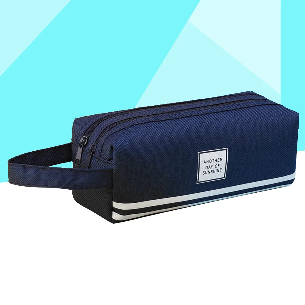 

Double Layer Pencil Bag Large Capacity Canvas Zipper Case Boys Earth Tones Stationery Travel Makeup Storage School Supplies