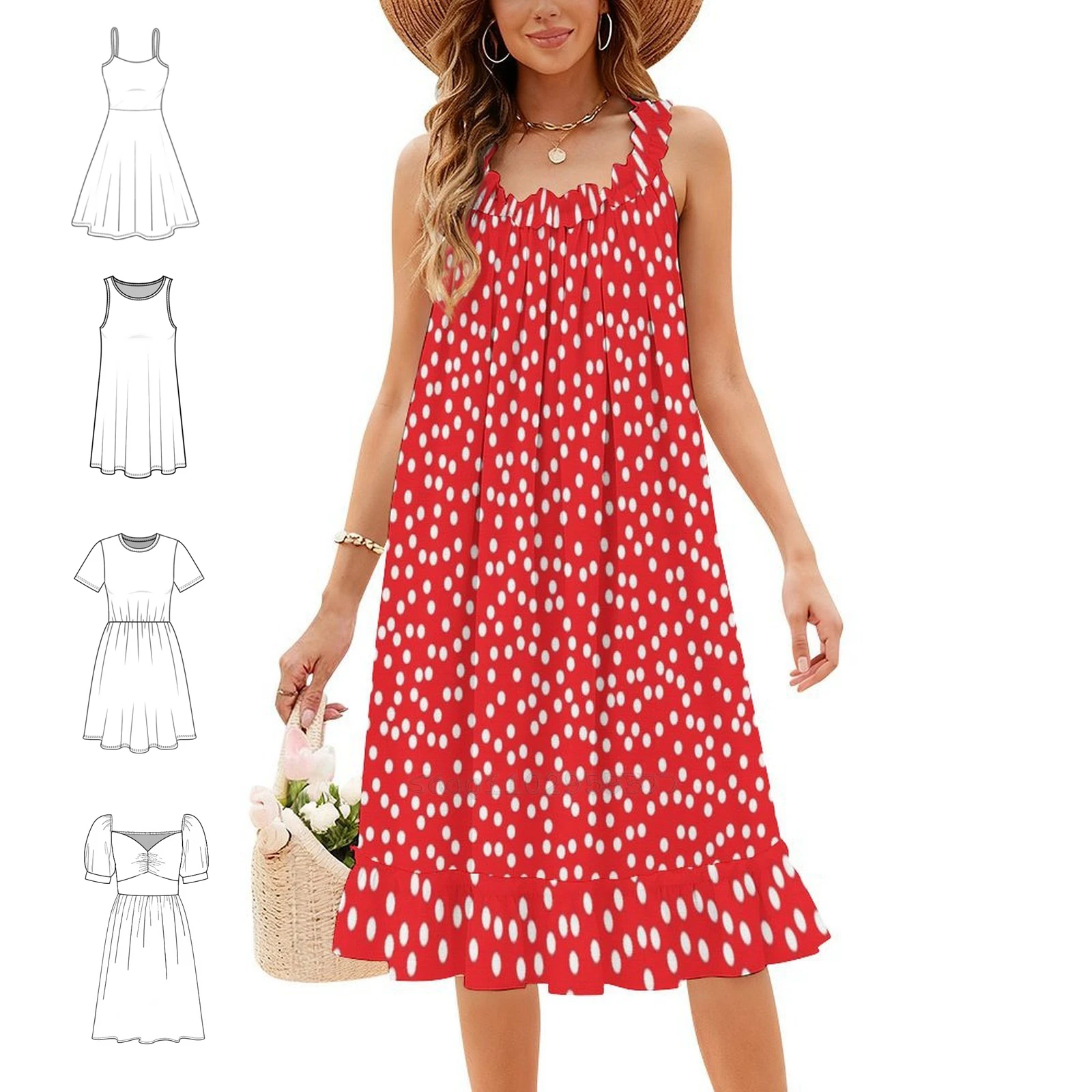 Vestido de estilo hip-hop para mujer, con estampado de lunares rojos y blancos, ideal para fiestas y discotecas, con diseño retro y estampado gráfico.