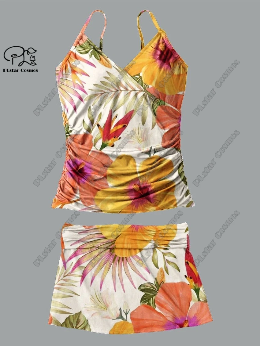 Costume da bagno estivo da donna con scollo a V, piccolo e fresco, con stampa floreale, gonna a bretelle, costume da bagno in due pezzi, vacanza, viaggio, nuovo costume da bagno Q-9