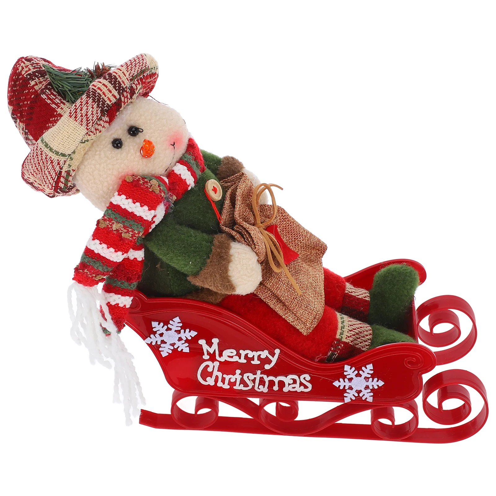 

1pcs Ornament Sled Snowman Christmas Decoration Miniature Sleigh Decor Rustic Holiday Home Festive Plastic Cloth Sleigh Craft