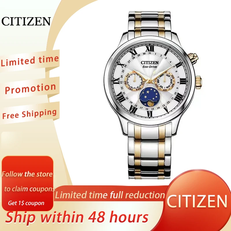 CITIZEN Starry Sky Watch for Men  Date Moon Phase Multifunctional Business Waterproof Leather Strap Men\'s Quartz Fashion Watches