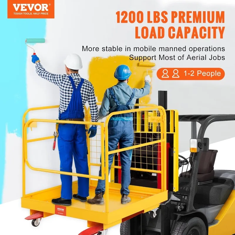 Forklift Safety Cage, 1200lbs Capacity Forklift Man , 36'' x 36'' Foldable Forklift Work Platform for 1-2 People with 4 Wheels