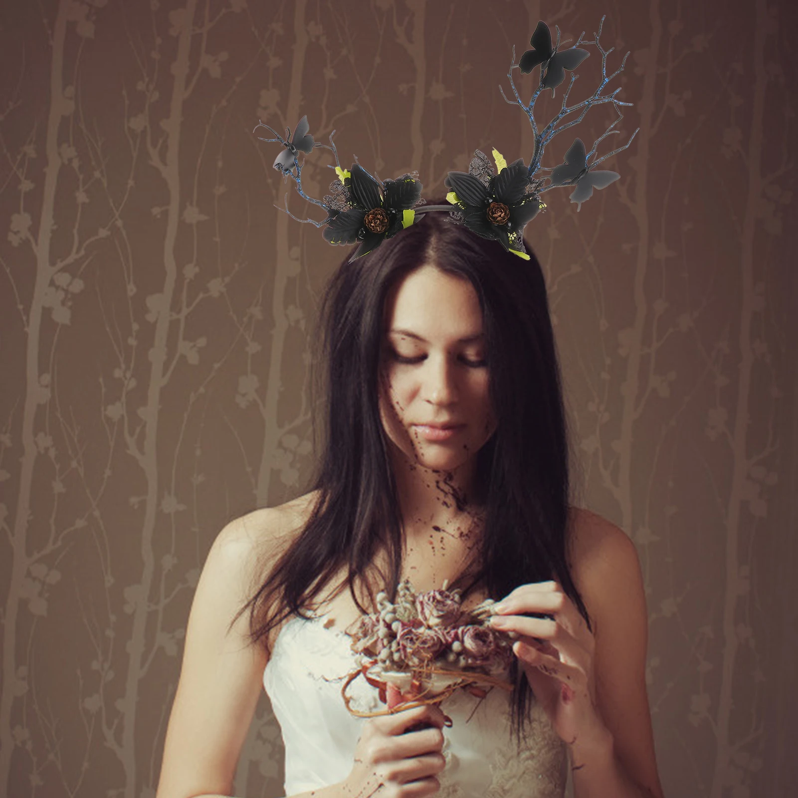 

1Pcs Antler Headband Leaves Butterflies Design Creative Hair Hoops Halloween Christmas Party Dance Cosplay Hair Accessory