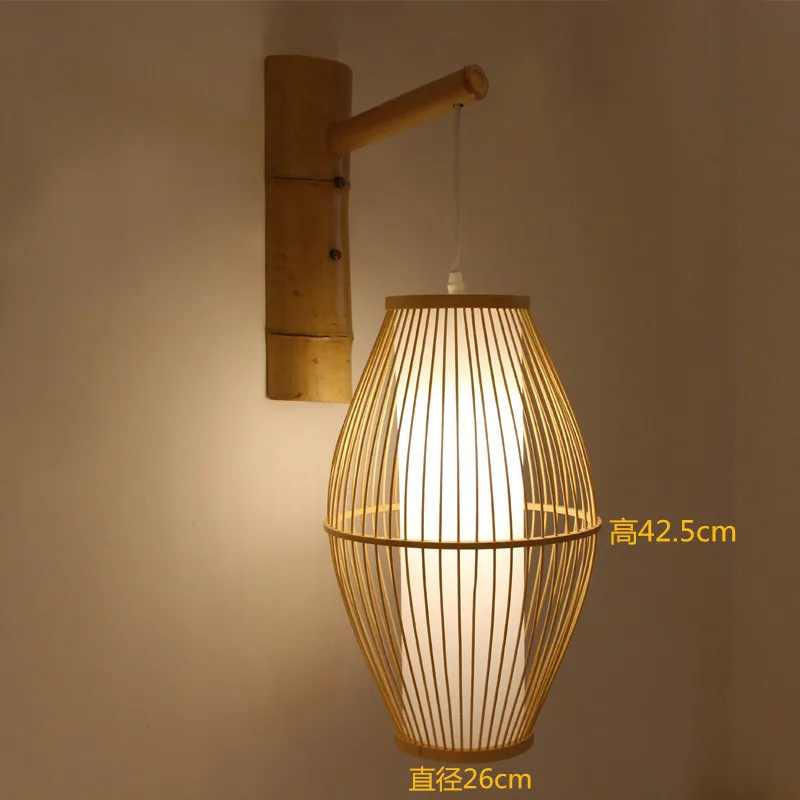 

Japanese Living Room Wall Lamp Bedroom Wood Light Tea Shop Bamboo Rattan Wicker Lantern Oriental Shade