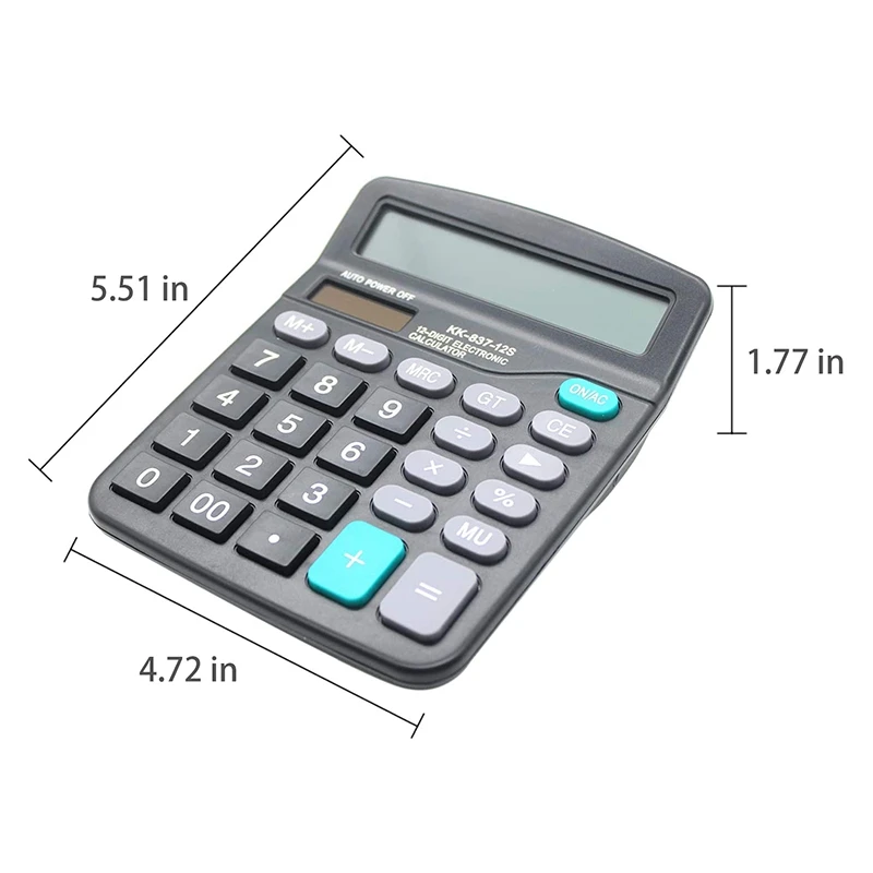 A01E-Desk Calculator, 12-Digit Solar Battery Office Calculator With Large LCD Display Big Sensitive Button