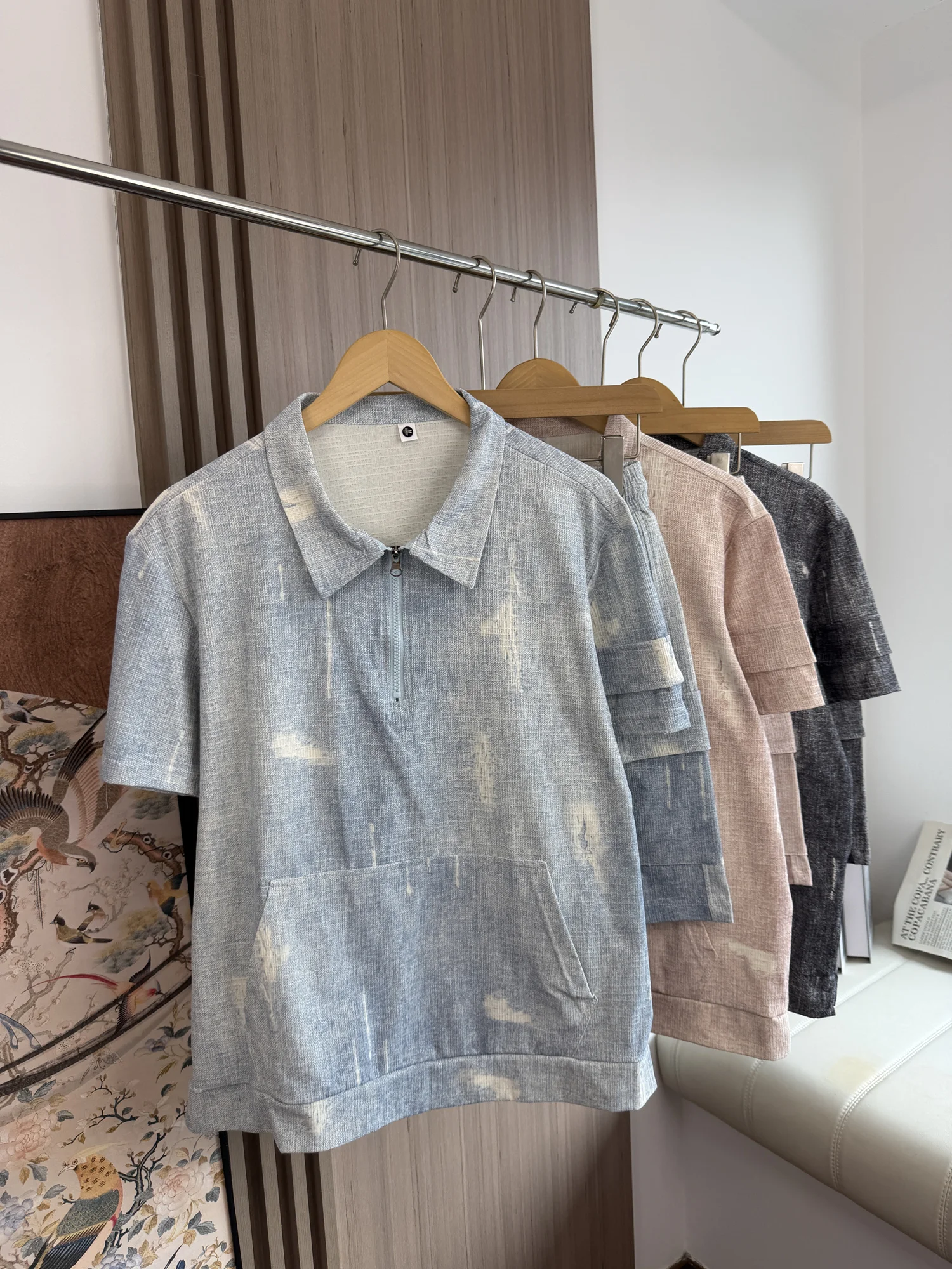 

And Versatile Men's Summer Vintage Washed Casual Short Sleeve Shirt And Workwear Shorts Set Short Length Fashionable Youth