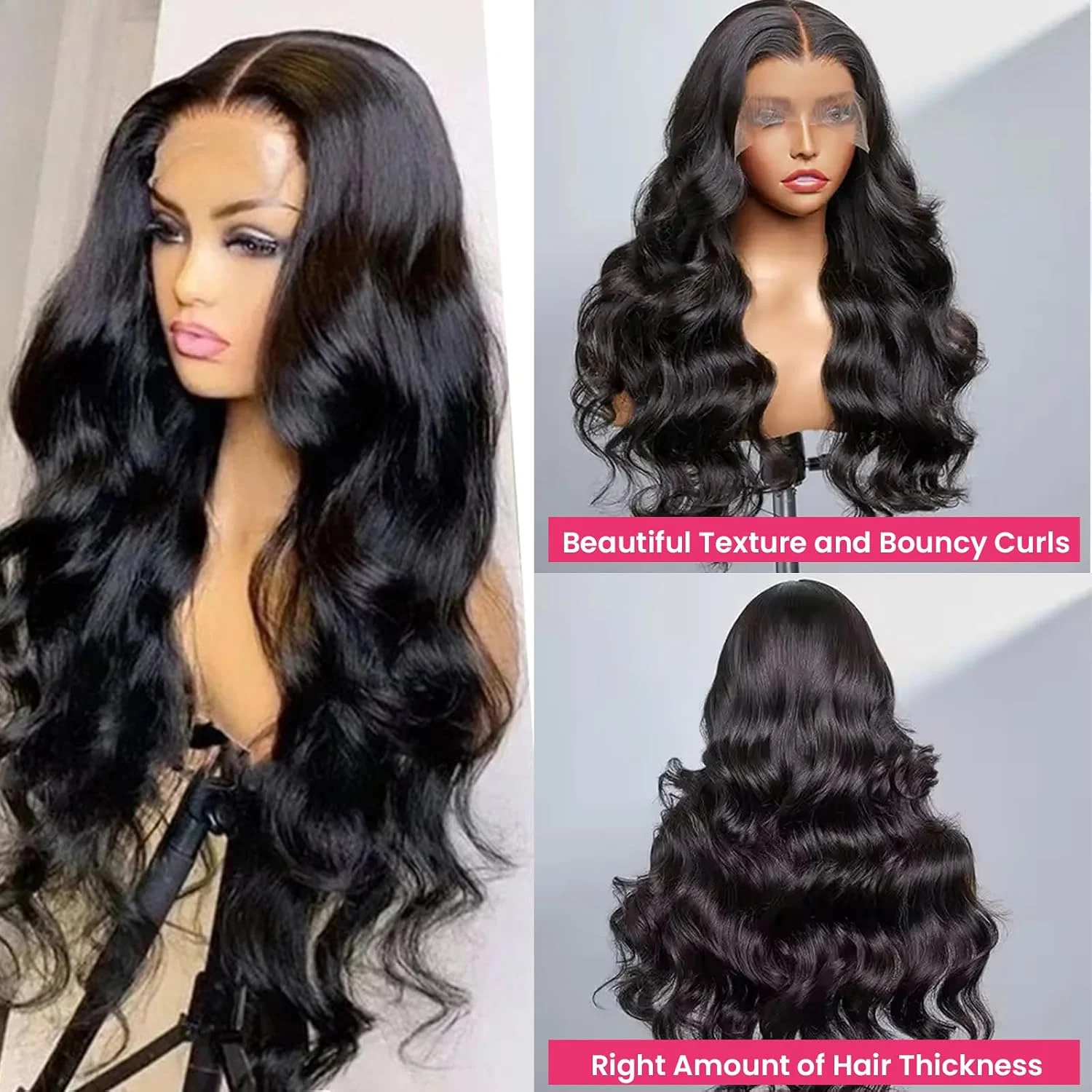 Body Wave Lace Front Wigs Human Hair 13x6 HD Body Wave Human Hair Wig Natural Black Glueless Lace Frontal Wigs 220% Density Pre Plucked with Baby Hair view 3