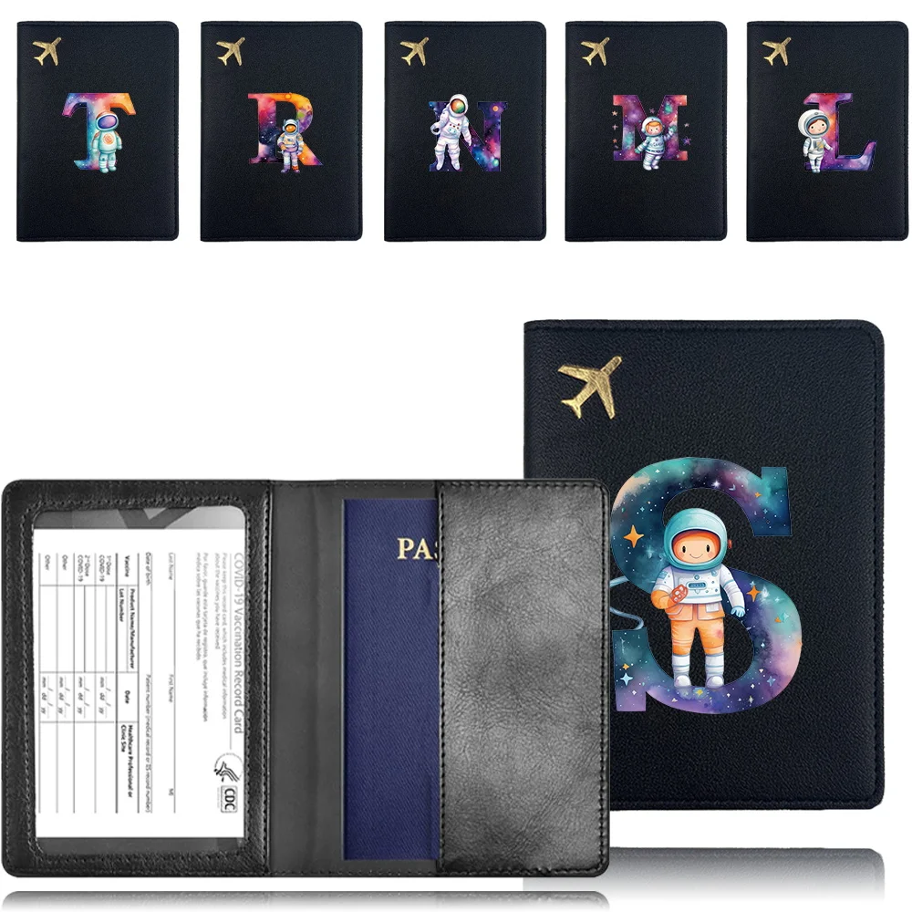 

Pu Travel Passport Cover Airplane Passport Case Pocket Business Passport Clip Bank Card Organizer Cover Astronaut Letter Pattern