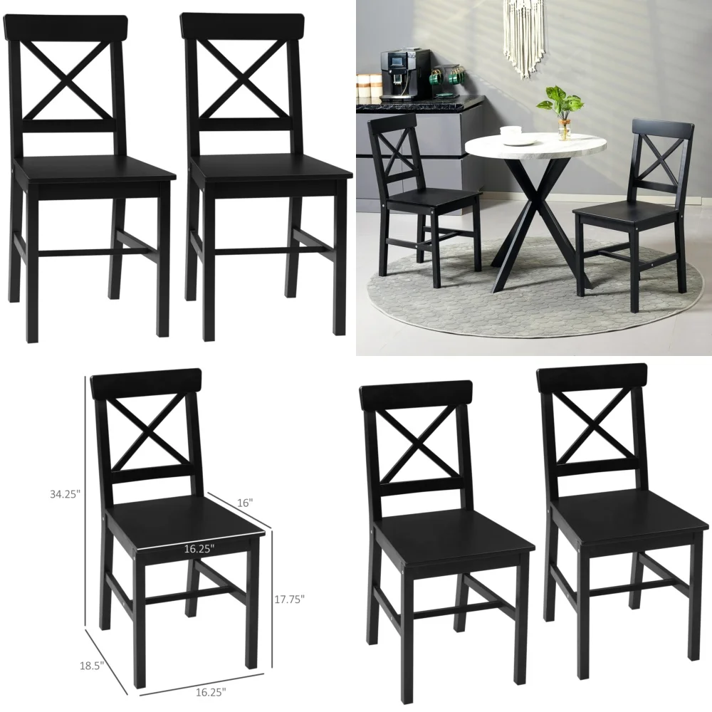 

Makeup VanitiesSet of 2 Wooden Dining Chairs with Cross Back Design Black Farmhouse Style
