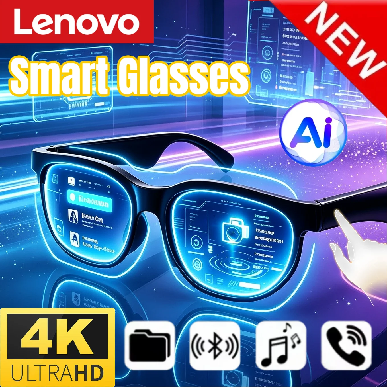 Lenovo Smart Glasses AI Translation Bluetooth Conversation Recording Listening To Music Smart Sunglasses for Men Women 2026 New