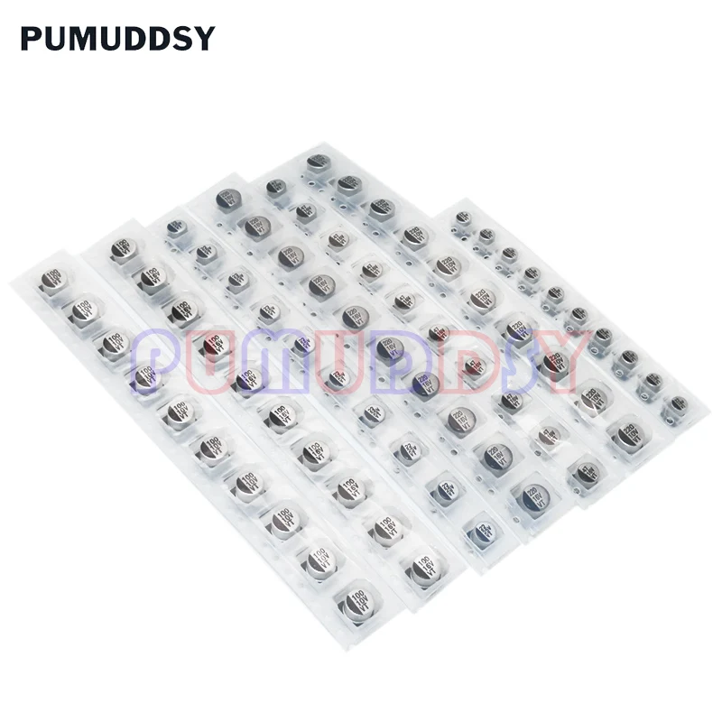 130PCS/LOT 1uF-220uF SMD Aluminum Electrolytic Capacitor Assorted Kit Set, PUMUDDSY 13Values*10PCS=130PCS Samples Kit