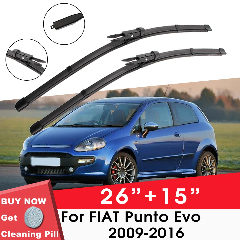 

Car Wiper Blade Front Window Windshield Rubber Silicon Gel Refill Wipers For Fiat Punto Evo 2009-2016 26"+15" Car Accessories