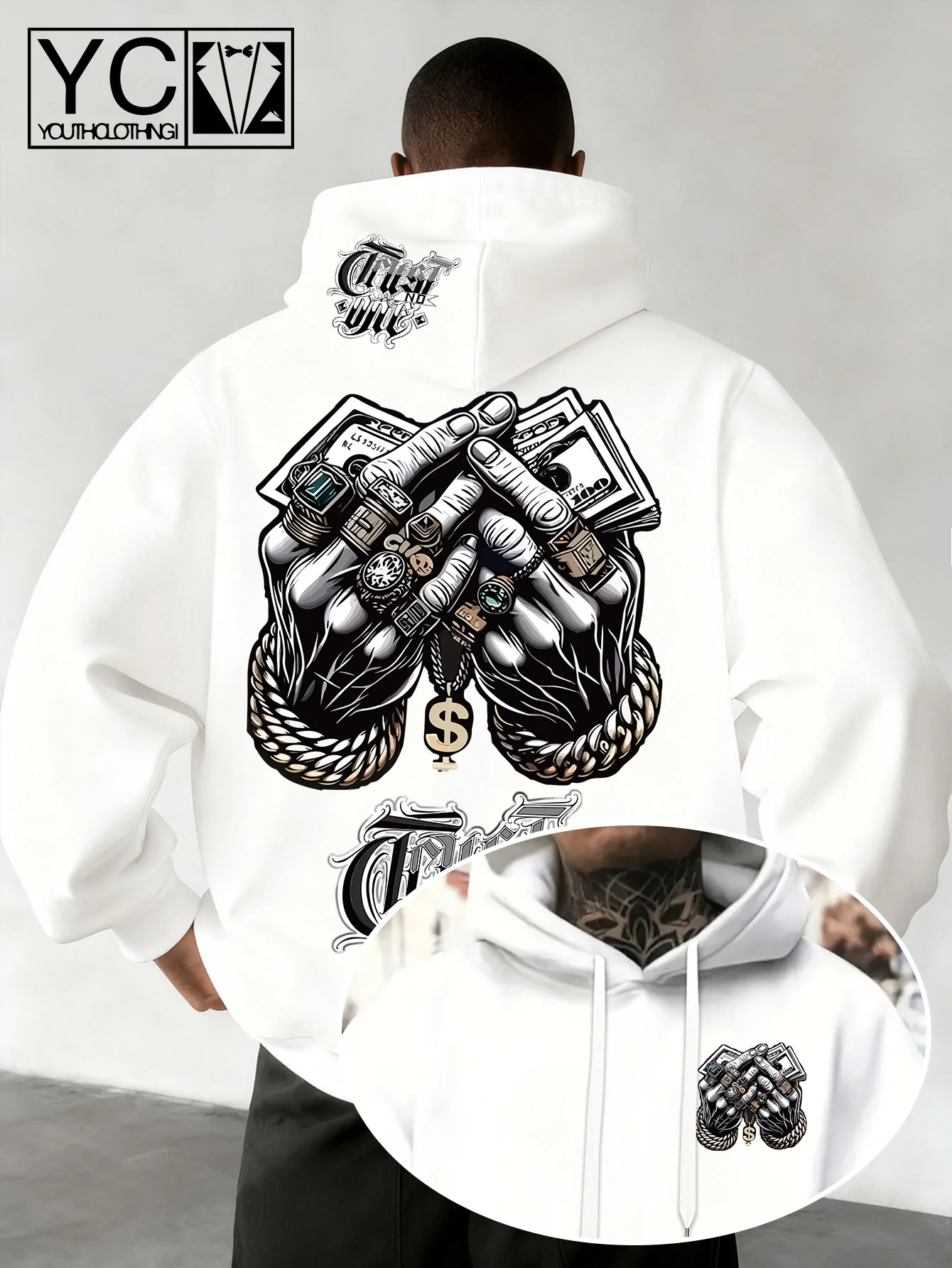Sweat à capuche décontracté pour homme, coupe classique, pull à manches longues, un symbole de richesse hip-hop américain tendance et cool.