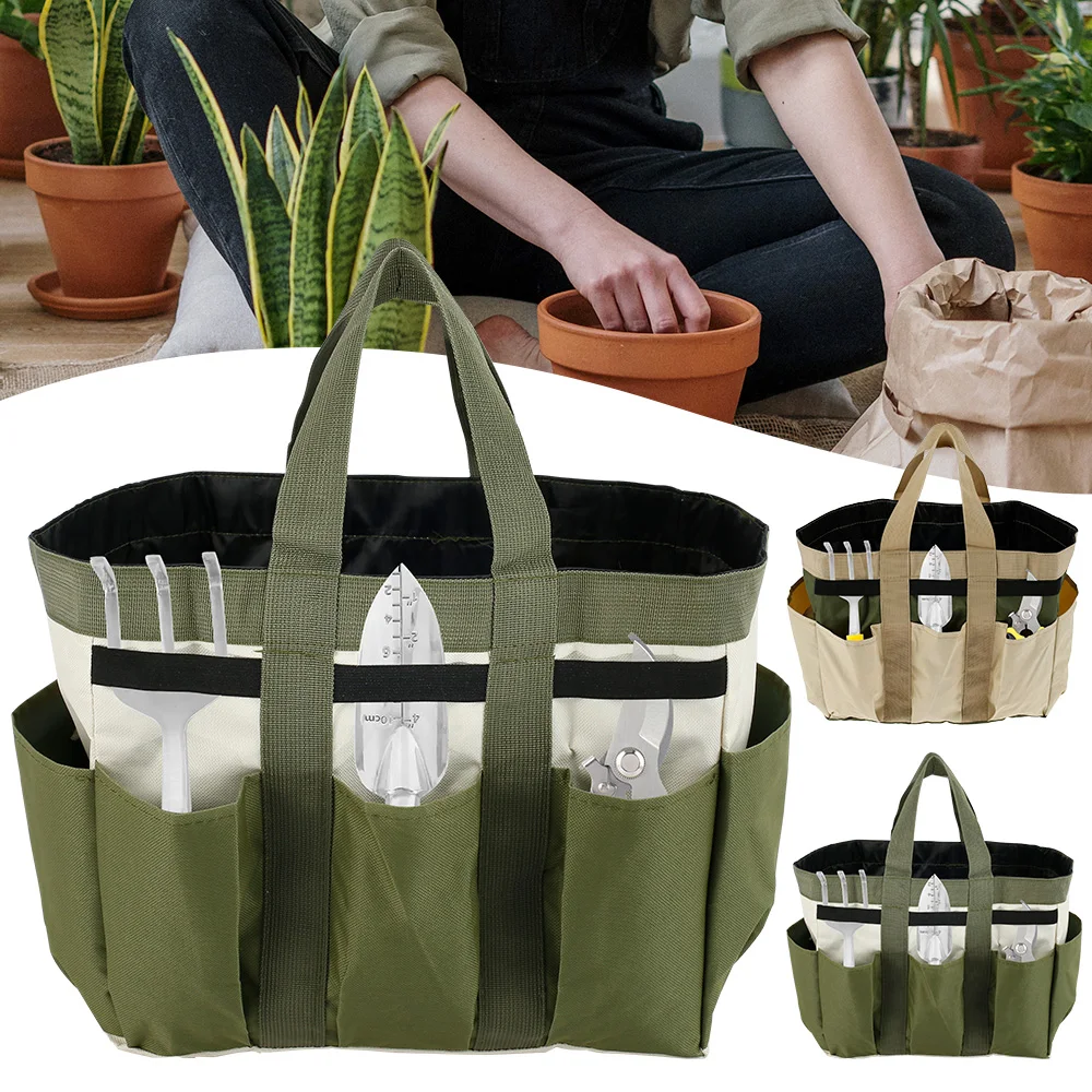 

Multi-function Oxford Cloth Garden Plant Tool Bag Pouch Toolkit Tote Organizer with 8 Pockets Lawn Yard Carrier for Home Garden