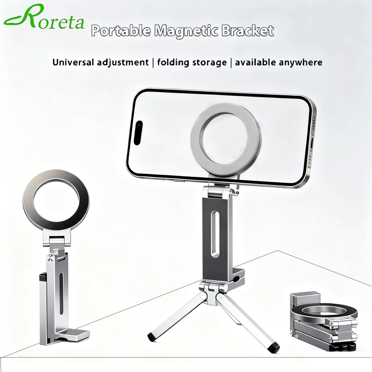 

Roreta Phone Tripod Carabiner-Mounted For iPhone Portable Magnetic Tripod Desk Mount Phone Handle Holder