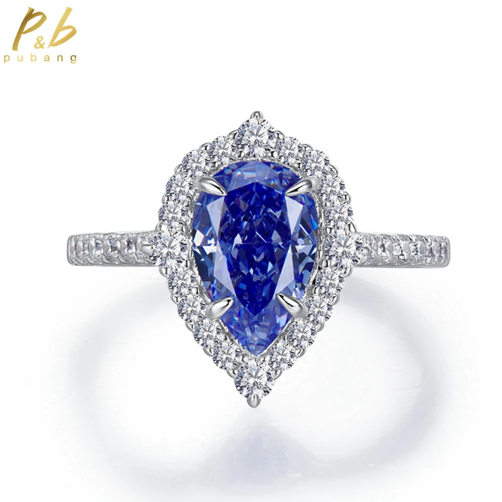 

PuBang Fine Jewelry Real 925 Sterling Silver Full Gem Blue Sapphire Created Moissanite Diamond Ring for Women Gift Drop Shipping