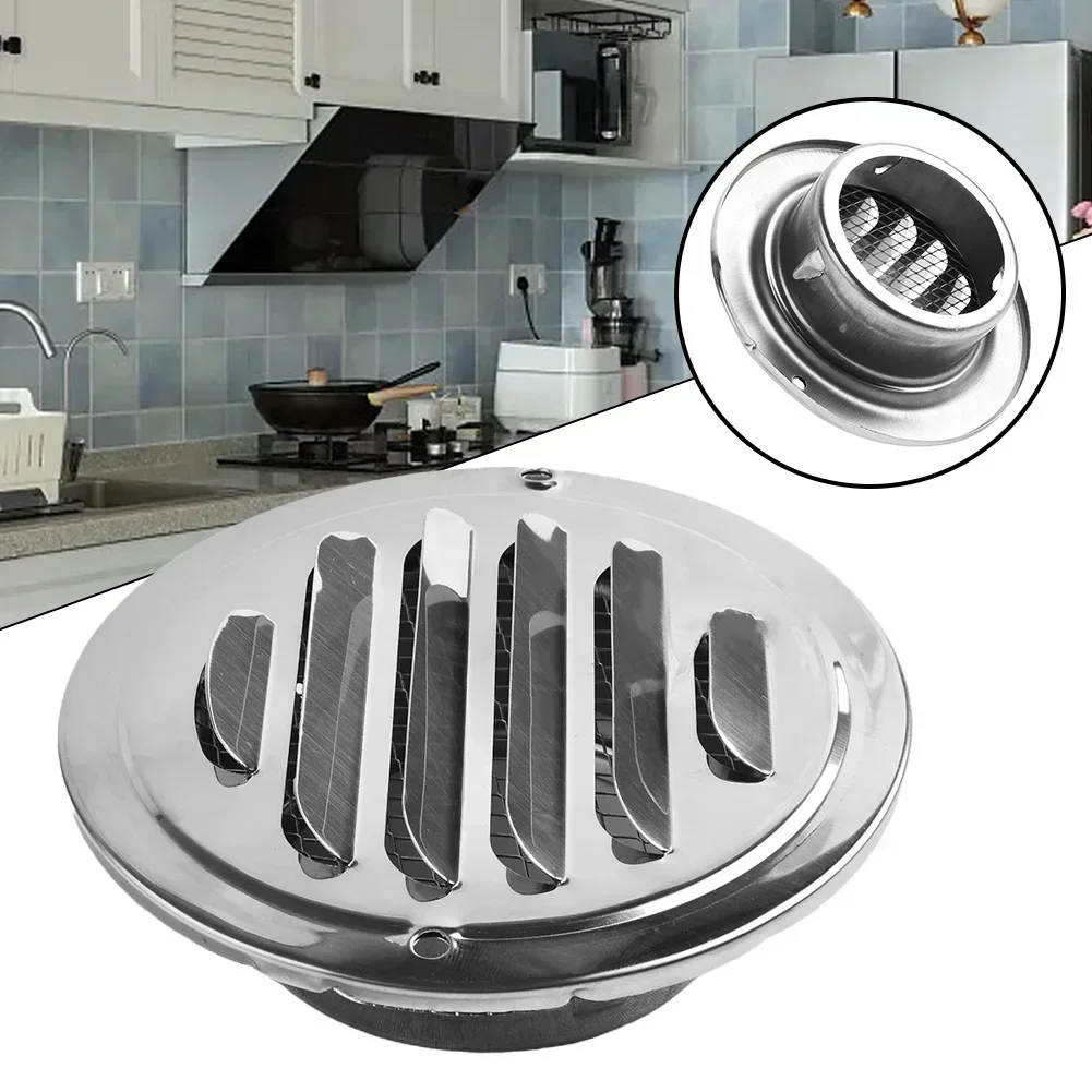 Home Stainless Steel Vent Hood Rain Cover Parts Accessory Air Vent Grill Flat Round 14.5cm/5.7inch 9.8cm/3.85inch