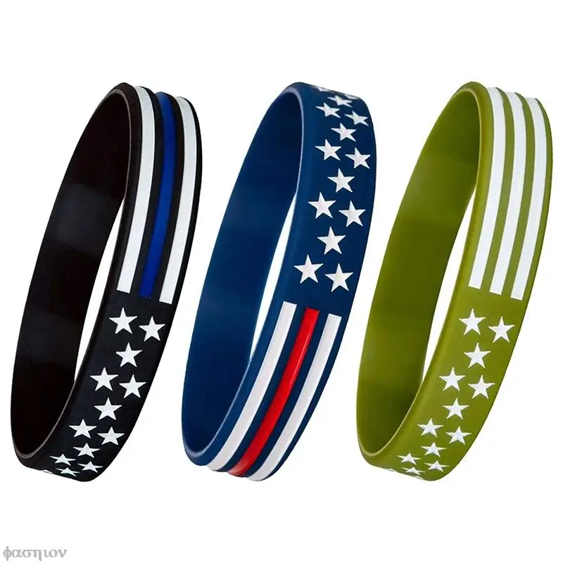 1PC United State American USA America Flag Red Blue White Thin Line Silicone Rubber Bracelet Wristband Gifts For Teens Men Women