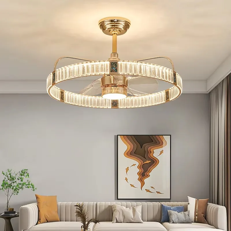 Modern Luxury Home LED Ceiling Fan Crystal Chandelier Remote Control Dimmable 2-Year Warranty Easy Living Room Decor DC Motor