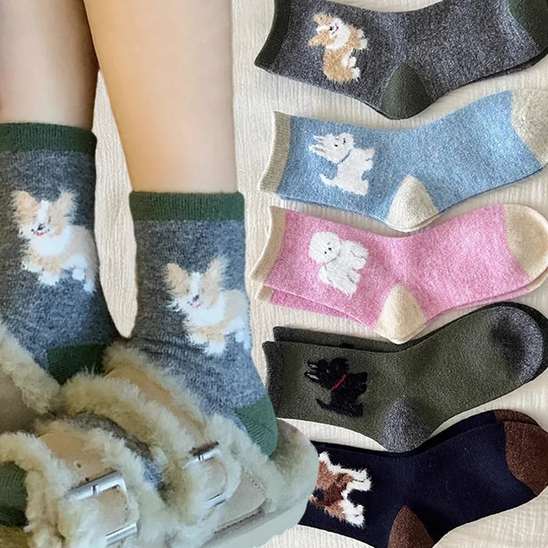 

Модные кавайные носки для собак, зимние теплые чулки с милыми собачками и животными, средние чулки для женщин и девочек, домашние носки для сна, оптовая продажа