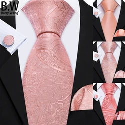 Barry.Wang-corbata de seda rosa y Coral para hombre, conjunto de gemelos, Jacquard, Paisley, Floral, para boda y negocios