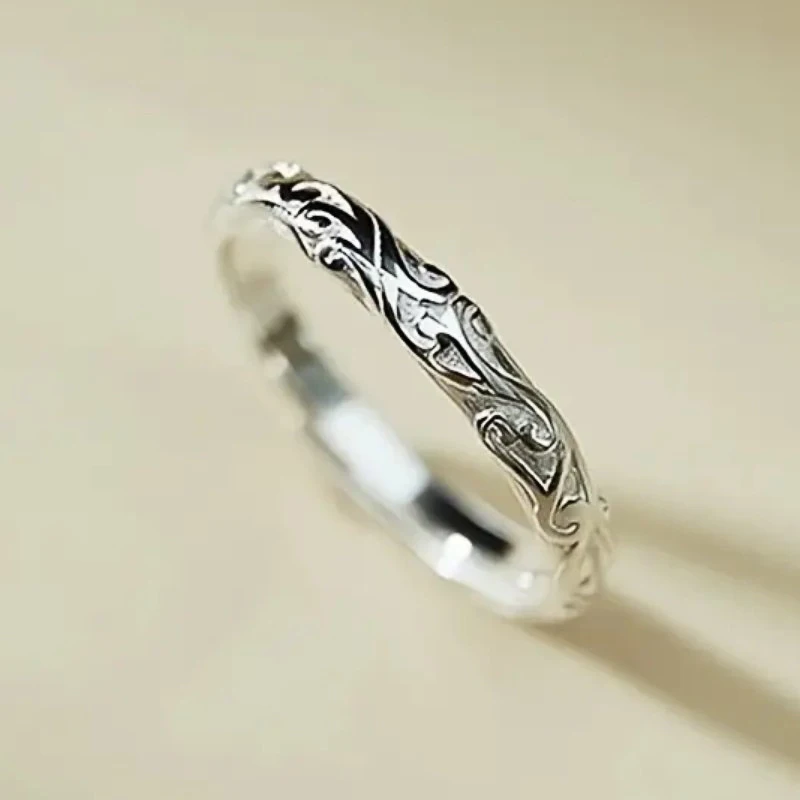 Huitan Minimalist Women Rings Beautiful Pattern Silver Color Thin Band Finger-ring Fashion Versatile Female Jewelry Wholesale