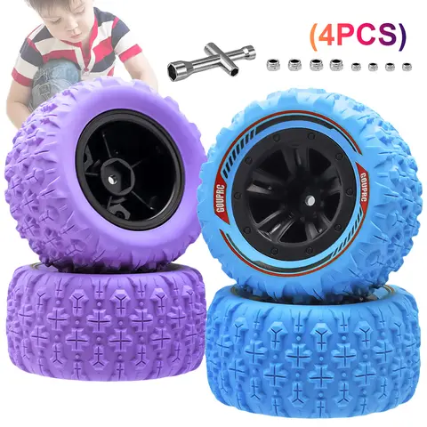 4Pcs 12mm Hex RC Wheels and Tires Swamp Claw Mud Terrain Tires Accessories Wheels Tires for 1/14 1/16 RC Car Crawler