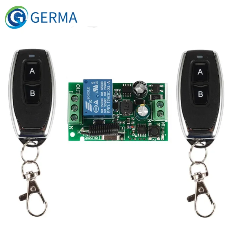 GERMA 433Mhz Wireless Remote Control Switch AC 110V 220V 1CH RF Relay Receiver Module + 2botton Transmitter for Garbage Gate