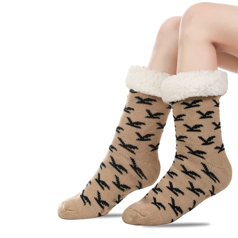 Mens Fuzzy Strip Sock Winter Warm Geometric Short Thick Home Sleeping Thermal Soft Fluffy Floor Slipper Sock Male Christmas Gift
