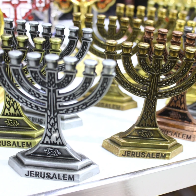 12 Tribes of Israel Menorah Jewish 7 Branch  Holder Jerusalem Temple Candlestick Religious Candelabra for Church 87HA