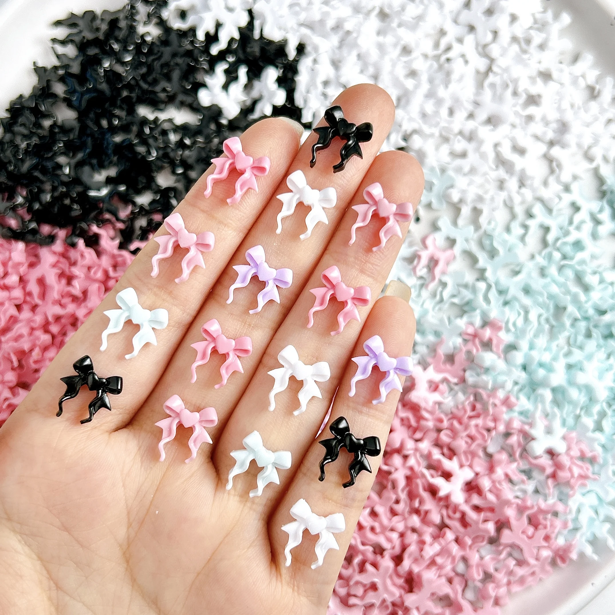 60 pçs cor sólida doce onda arcos resina arte do prego encantos minimalista brilhante coração bowknots decorações de unhas diy manicure suprimentos